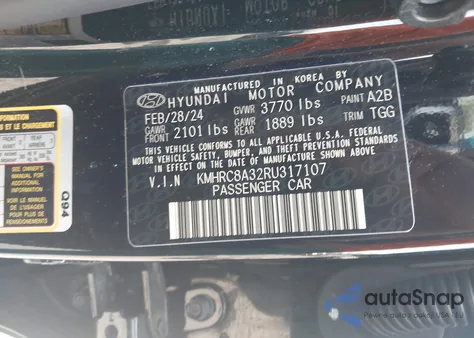 2024 Hyundai Venue Sel from USA, damaged, VIN KMHRC8A32RU317107